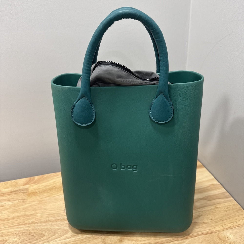 O bag Mini Teal Rubber Tote Handbag with Zip Liner Insert‎ Italian Modern